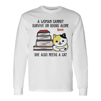 Personalized Cat And Books Long Sleeve Shirt - Thegiftio UK