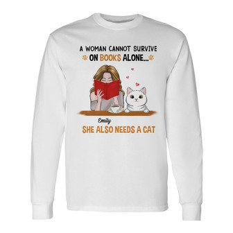 Personalized Cat And Books Long Sleeve Shirt - Thegiftio UK