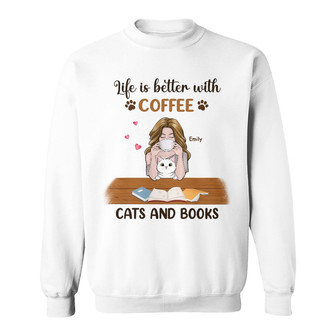 Personalized Cat Coffee Book Sweatshirt - Thegiftio UK