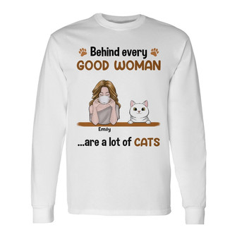 Personalized Cat Good Woman Long Sleeve Shirt - Thegiftio UK