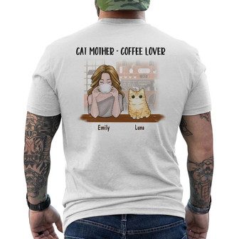 Personalized Coffee Lover Cat Mom Back Print T-Shirt - Thegiftio UK