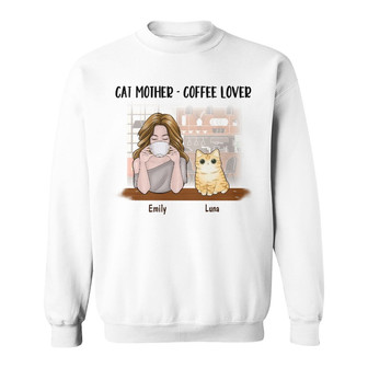 Personalized Coffee Lover Cat Mom Sweatshirt - Thegiftio UK