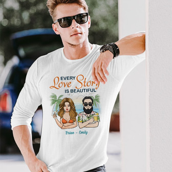 Personalized Couple Beach Love Story Long Sleeve Shirt - Thegiftio UK