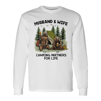 Personalized Couple Bear Husband Wife Camping Long Sleeve Shirt - Thegiftio UK