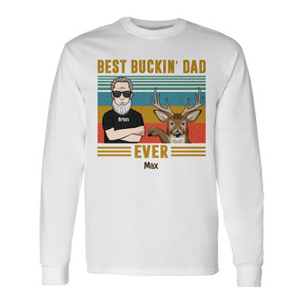 Personalized Deer Hunting Best Buckin Dad Grandpa Long Sleeve Shirt - Thegiftio UK