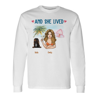 Personalized Dog And Girl Beach Long Sleeve Shirt - Thegiftio UK