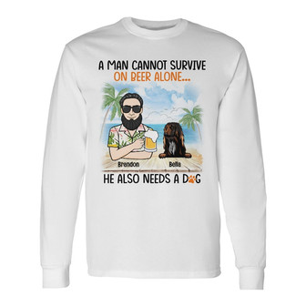 Personalized Dog Dad Beach Long Sleeve Shirt - Thegiftio UK