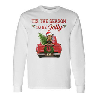 Personalized Dog Red Truck Jolly Christmas Long Sleeve Shirt - Thegiftio UK