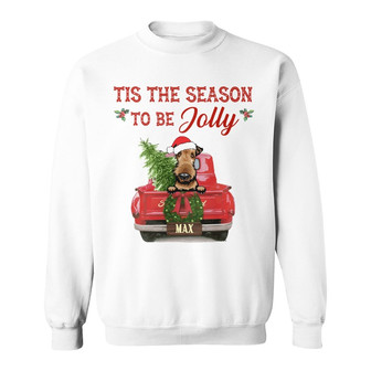 Personalized Dog Red Truck Jolly Christmas Sweatshirt - Thegiftio UK