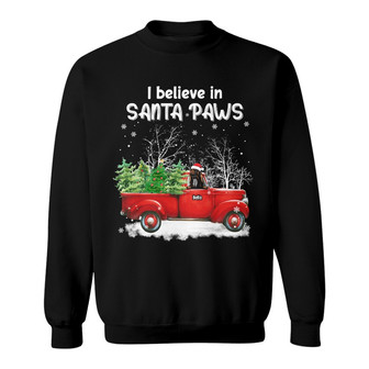 Personalized Dog Red Truck Santa Paws Christmas Sweatshirt - Thegiftio UK