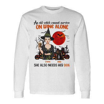 Personalized Dog Witch Fall Halloween Long Sleeve Shirt - Thegiftio UK