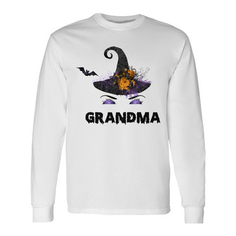 Personalized Fall Grandma Halloween Witch Face Long Sleeve Shirt - Thegiftio UK