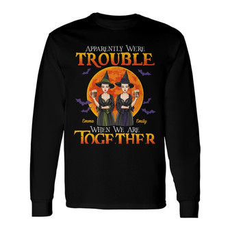 Personalized Fall Halloween Friends Sisters Trouble Long Sleeve Shirt - Thegiftio UK