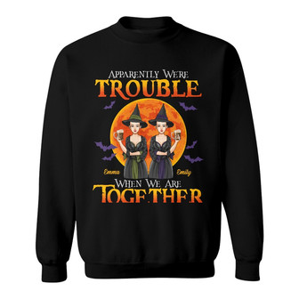 Personalized Fall Halloween Friends Sisters Trouble Sweatshirt - Thegiftio UK