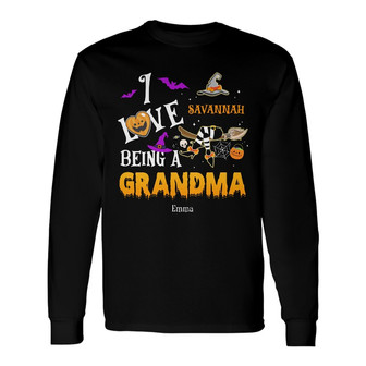 Personalized Fall Halloween Mom Grandma Long Sleeve Shirt - Thegiftio UK