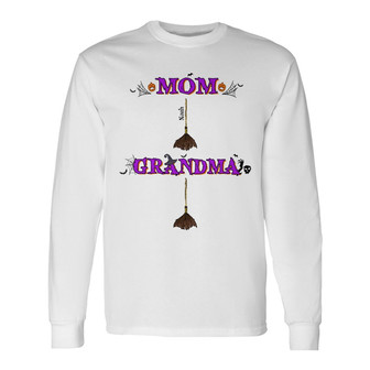 Personalized Fall Halloween Witch Broom Mom Grandma Long Sleeve Shirt - Thegiftio UK