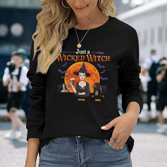 Personalized Fall Halloween Witch Dog Mom Long Sleeve Shirt - Thegiftio UK