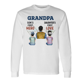 Personalized Fishing Dad Grandpa With Son Daughter Long Sleeve Shirt - Thegiftio UK