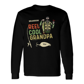 Personalized Fishing Reel Cool Dad Grandpa Long Sleeve Shirt - Thegiftio UK