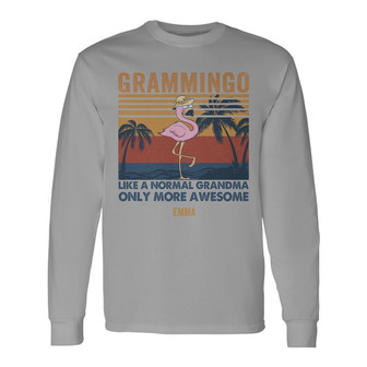 Personalized Flamingo Grandma White Long Sleeve Shirt - Thegiftio UK