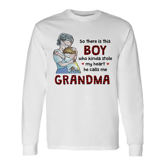 Personalized Gift For Grandson, Gift From Grandma Grandson, So There Is This Boy He Kinda Stole My Heart Unisex Long Sleeve Shirt - Thegiftio UK