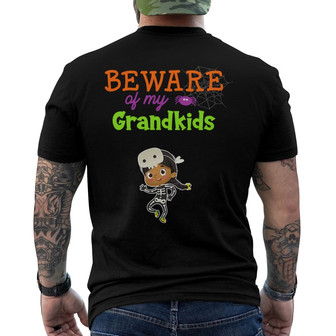 Personalized Halloween Beware Of Grandkids Back Print T-Shirt - Thegiftio UK