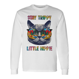 Personalized Hippie Cat White Long Sleeve Shirt - Thegiftio UK