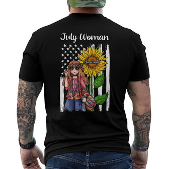 Personalized Hippie Girl And Sunflower America Flag Back Print T-Shirt - Thegiftio UK