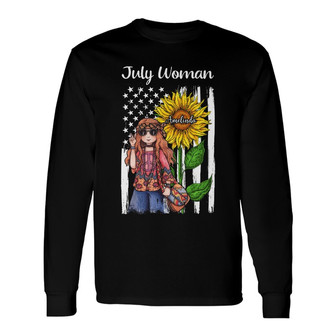 Personalized Hippie Girl And Sunflower America Flag Long Sleeve Shirt - Thegiftio UK