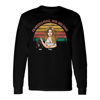 Personalized Hippie Girl With Dog Long Sleeve Shirt - Thegiftio UK
