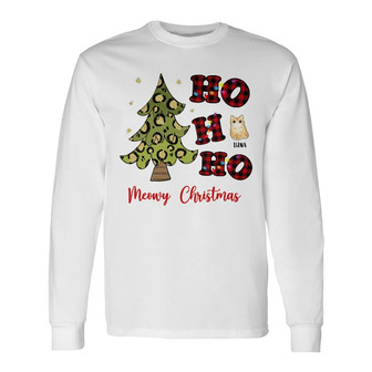 Personalized Ho Ho Ho Cat Christmas Long Sleeve Shirt - Thegiftio UK