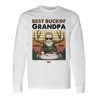 Personalized Hunting Dad Grandpa Best Bucking Long Sleeve Shirt - Thegiftio UK