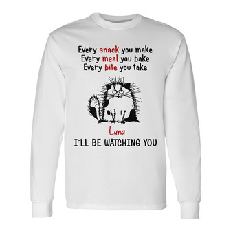 Personalized I'll Be Watching You Cat Long Sleeve Shirt - Thegiftio UK