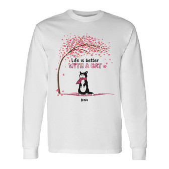 Personalized Life Is Better With Cat Long Sleeve Shirt - Thegiftio UK