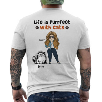 Personalized Life Is Purrfect With Cat Mom Back Print T-Shirt - Thegiftio UK
