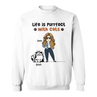 Personalized Life Is Purrfect With Cat Mom Sweatshirt - Thegiftio UK