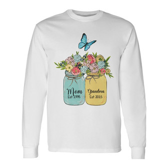 Personalized Mom Grandma Flower Art Long Sleeve Shirt - Thegiftio UK