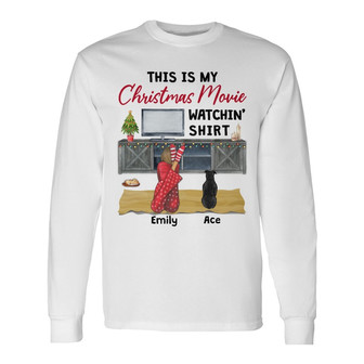 Personalized My Christmas Movie Watching Long Sleeve Shirt - Thegiftio UK