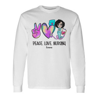 Personalized Peace Love Nurse Long Sleeve Shirt - Thegiftio UK