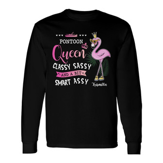 Personalized Pontoon Queen Flamingo Long Sleeve Shirt - Thegiftio UK