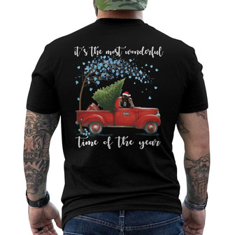 Personalized Red Truck Dog Christmas The Most Wonderful Time Back Print T-Shirt - Thegiftio UK