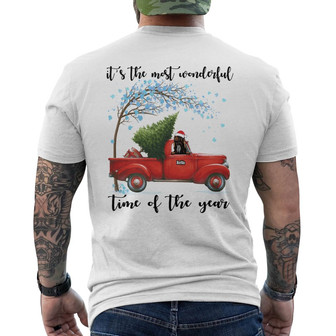 Personalized Red Truck Dog Christmas The Most Wonderful Time Back Print T-Shirt - Thegiftio UK