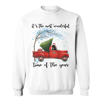 Personalized Red Truck Dog Christmas The Most Wonderful Time Sweatshirt - Thegiftio UK