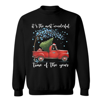 Personalized Red Truck Dog Christmas The Most Wonderful Time Sweatshirt - Thegiftio UK