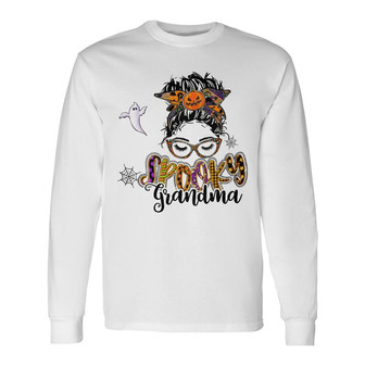 Personalized Spooky Mom Grandma Fall Halloween Long Sleeve Shirt - Thegiftio UK