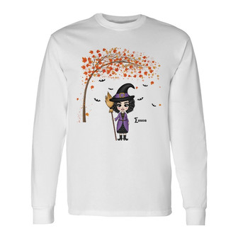 Personalized Witch Fall Halloween Long Sleeve Shirt - Thegiftio UK