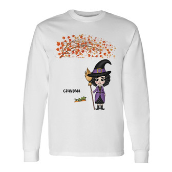 Personalized Witch Mom Grandma Fall Halloween Long Sleeve Shirt - Thegiftio UK
