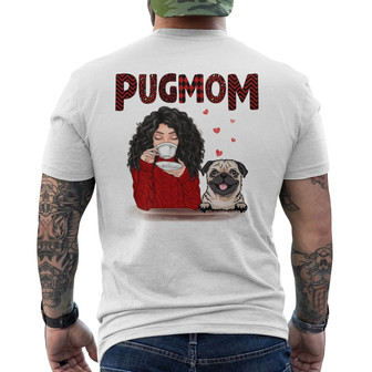Pug Mom Red Patterned Dogs Custom Back Print T-Shirt - Gift for Mom - Thegiftio UK