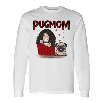 Pug Mom Red Patterned Dogs Custom Long Sleeve Shirt - Gift for Mom - Thegiftio UK