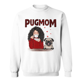 Pug Mom Red Patterned Dogs Custom Sweatshirt - Gift for Mom - Thegiftio UK